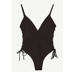 Black One-piece Side-tie Swimsuit by ZARA